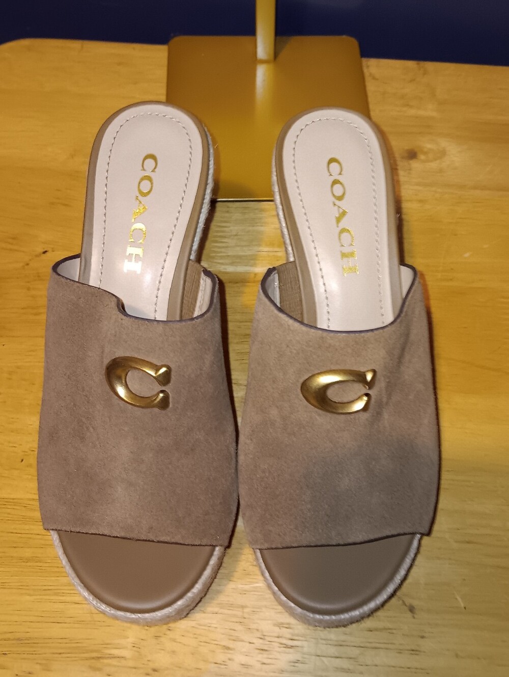 Coach Brown Suede Slide Sandals with Gold Logo Size 5